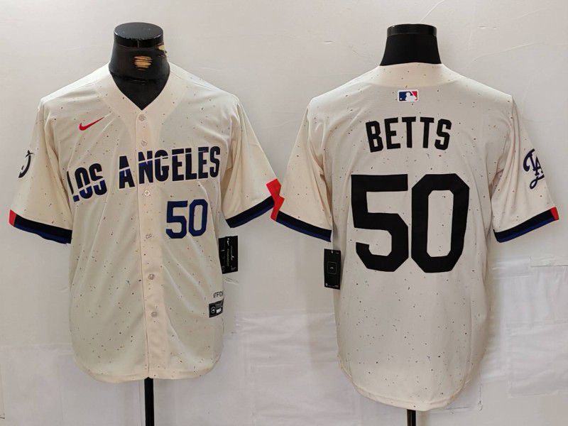 Men Los Angeles Dodgers #50 Betts Cream Fashion Nike Game MLB Jersey style 7014